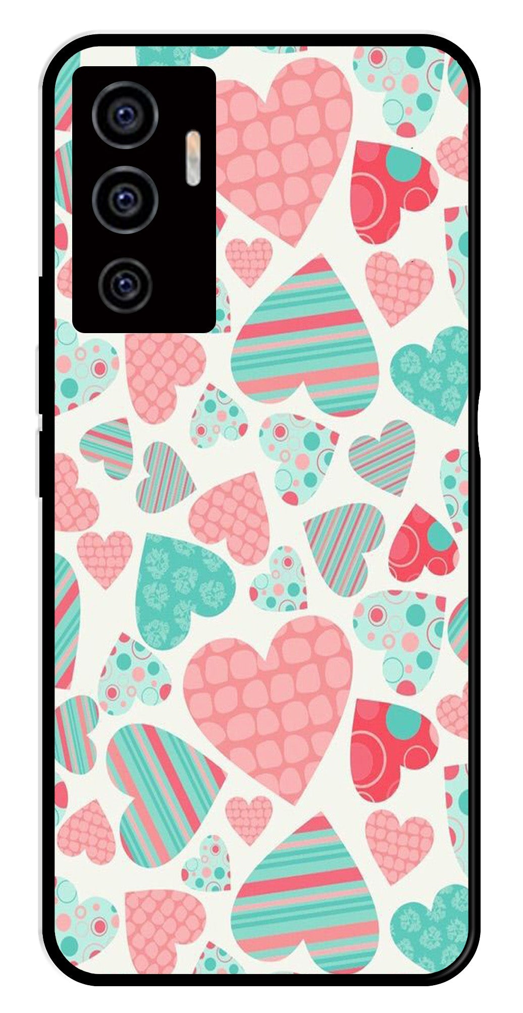 Hearts Pattern Metal Mobile Case for Vivo V22E 5G Hearts Pattern Metal Mobile Case for Vivo V22E 5G (Design No -22)