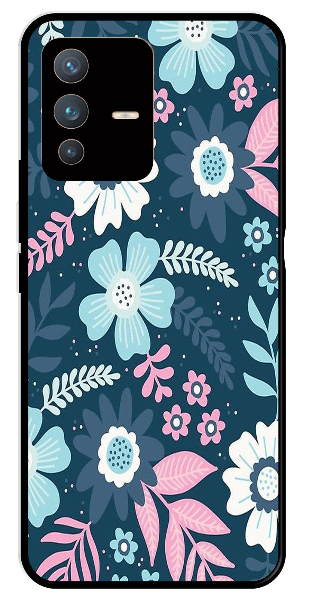 Flower Leaves Design Metal Mobile Case for Vivo V23 5G Flower Leaves Design Metal Mobile Case for Vivo V23 5G (Design No -50)