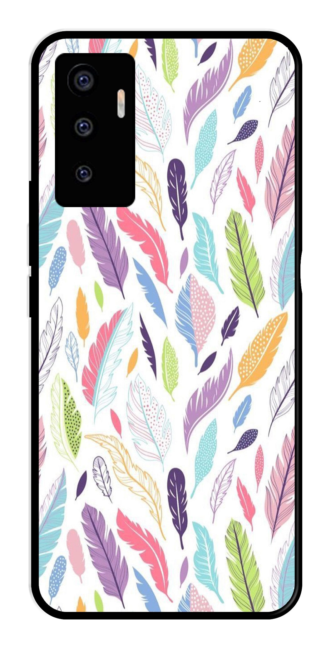Colorful Feathers Metal Mobile Case for Vivo V23E 5G Colorful Feathers Metal Mobile Case for Vivo V23E 5G (Design No -06)