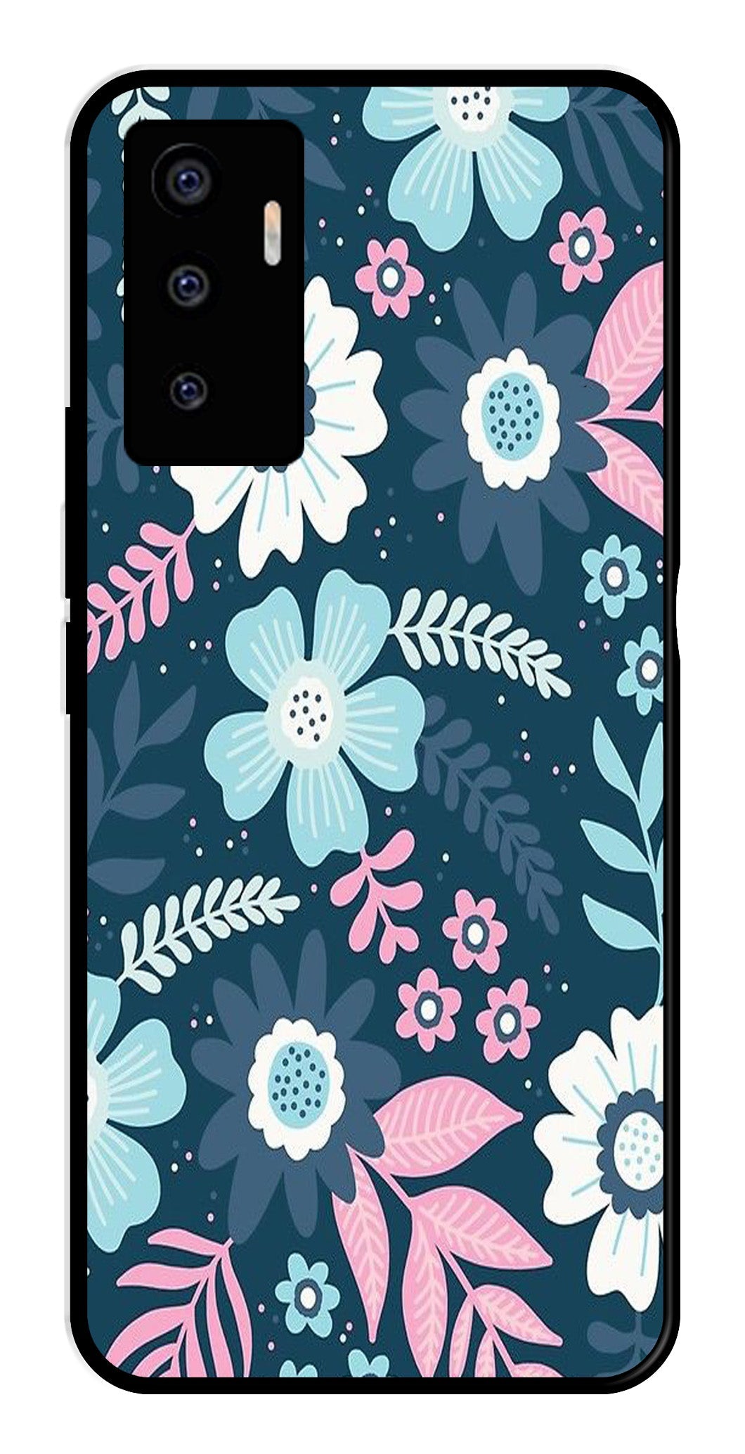 Flower Leaves Design Metal Mobile Case for Vivo V23E 5G (Design No -50)