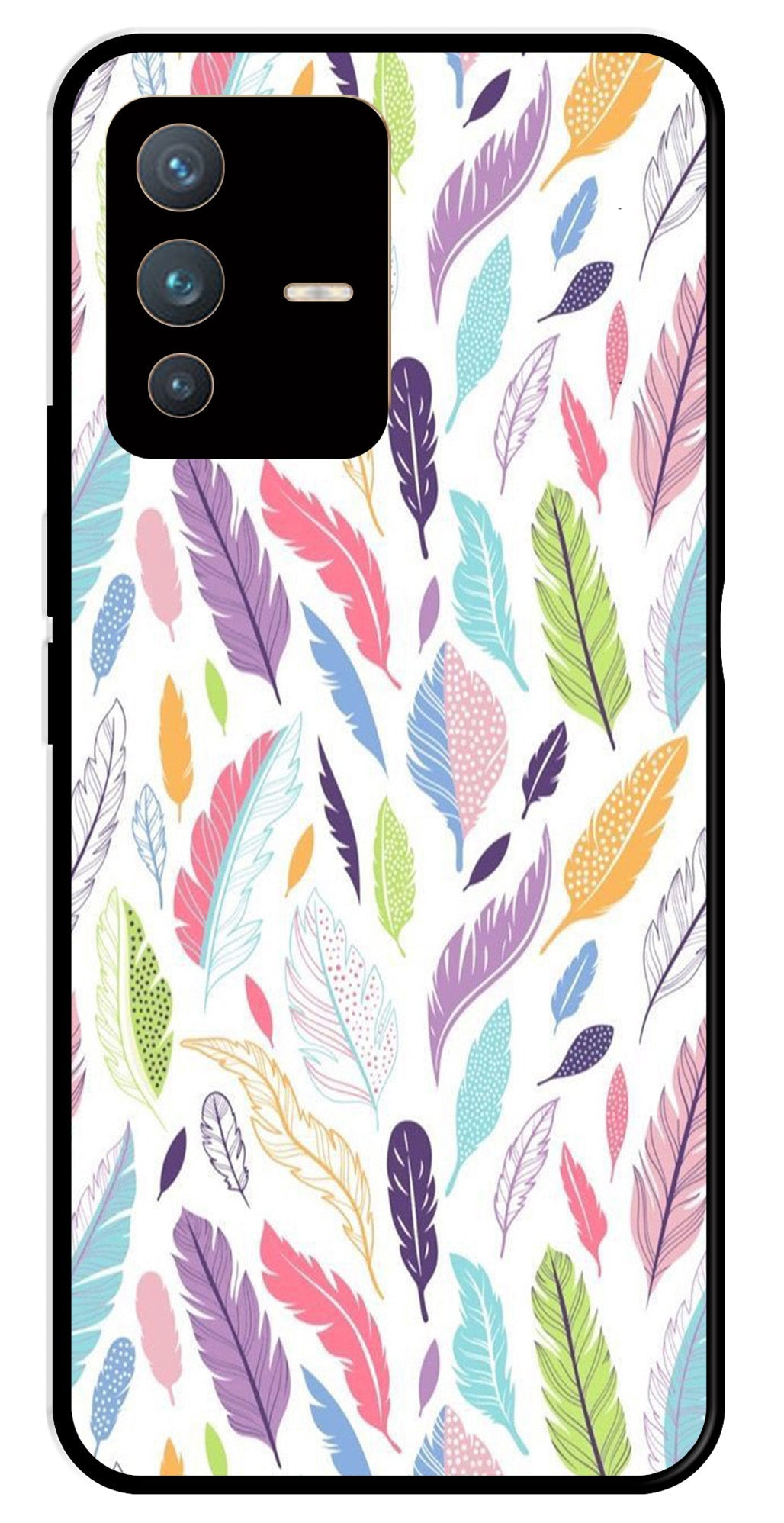 Colorful Feathers Metal Mobile Case for Vivo V23 Pro 5G Colorful Feathers Metal Mobile Case for Vivo V23 Pro 5G (Design No -06)