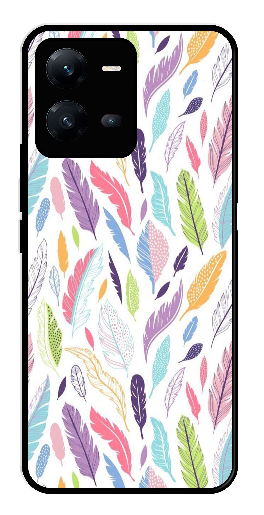 Colorful Feathers Metal Mobile Case for Vivo V25 5G Colorful Feathers Metal Mobile Case for Vivo V25 5G (Design No -06)