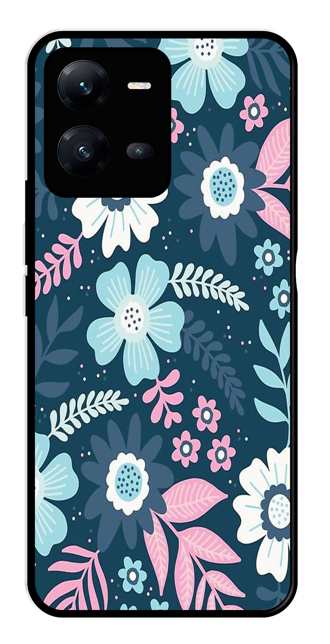 Flower Leaves Design Metal Mobile Case for Vivo V25 5G (Design No -50)