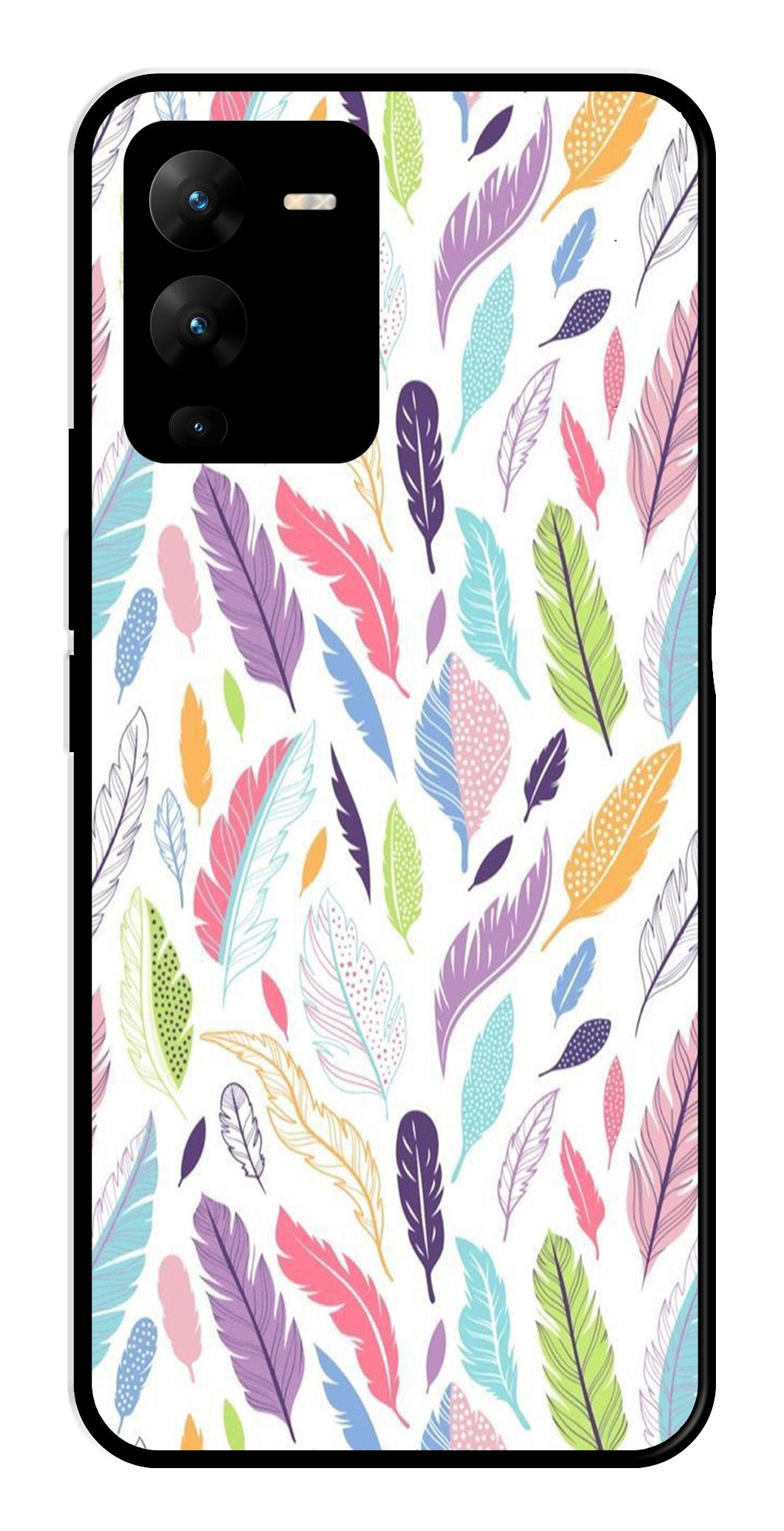 Colorful Feathers Metal Mobile Case for Vivo V25 Pro Colorful Feathers Metal Mobile Case for Vivo V25 Pro (Design No -06)