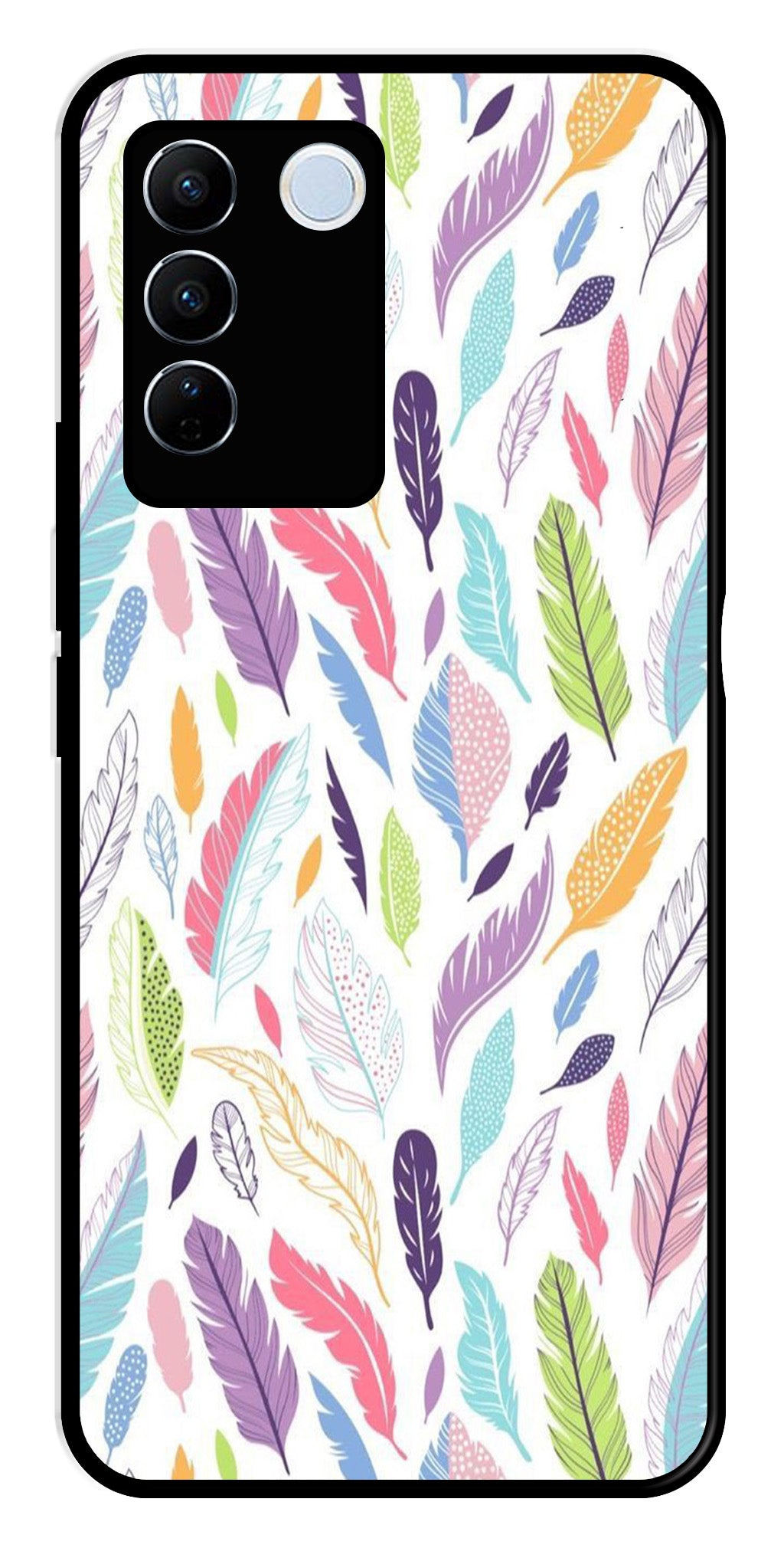 Colorful Feathers Metal Mobile Case for Vivo V27 Pro 5G Colorful Feathers Metal Mobile Case for Vivo V27 Pro 5G (Design No -06)