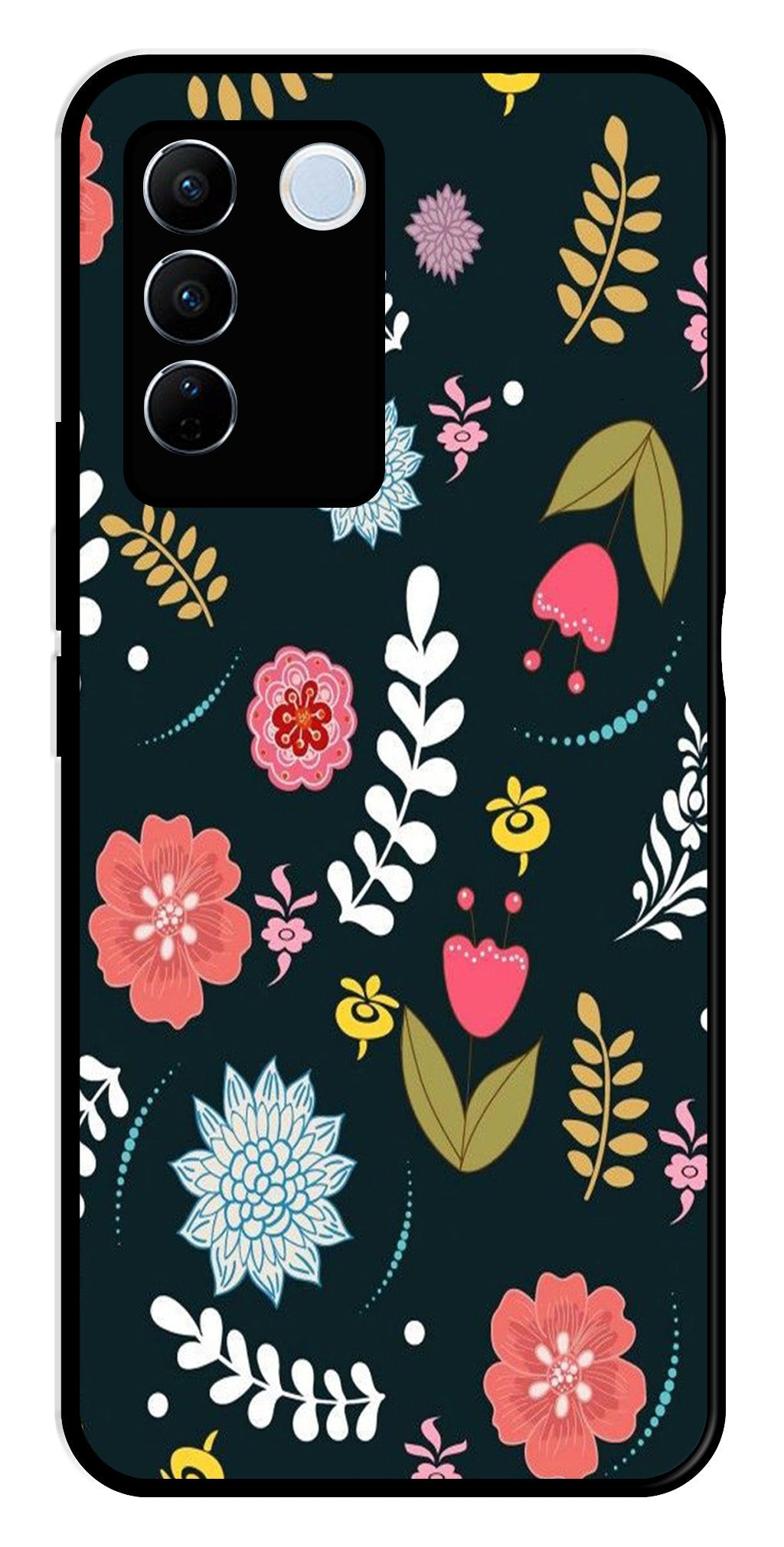 Floral Pattern2 Metal Mobile Case for Vivo V27 Pro 5G Floral Pattern2 Metal Mobile Case for Vivo V27 Pro 5G (Design No -12)