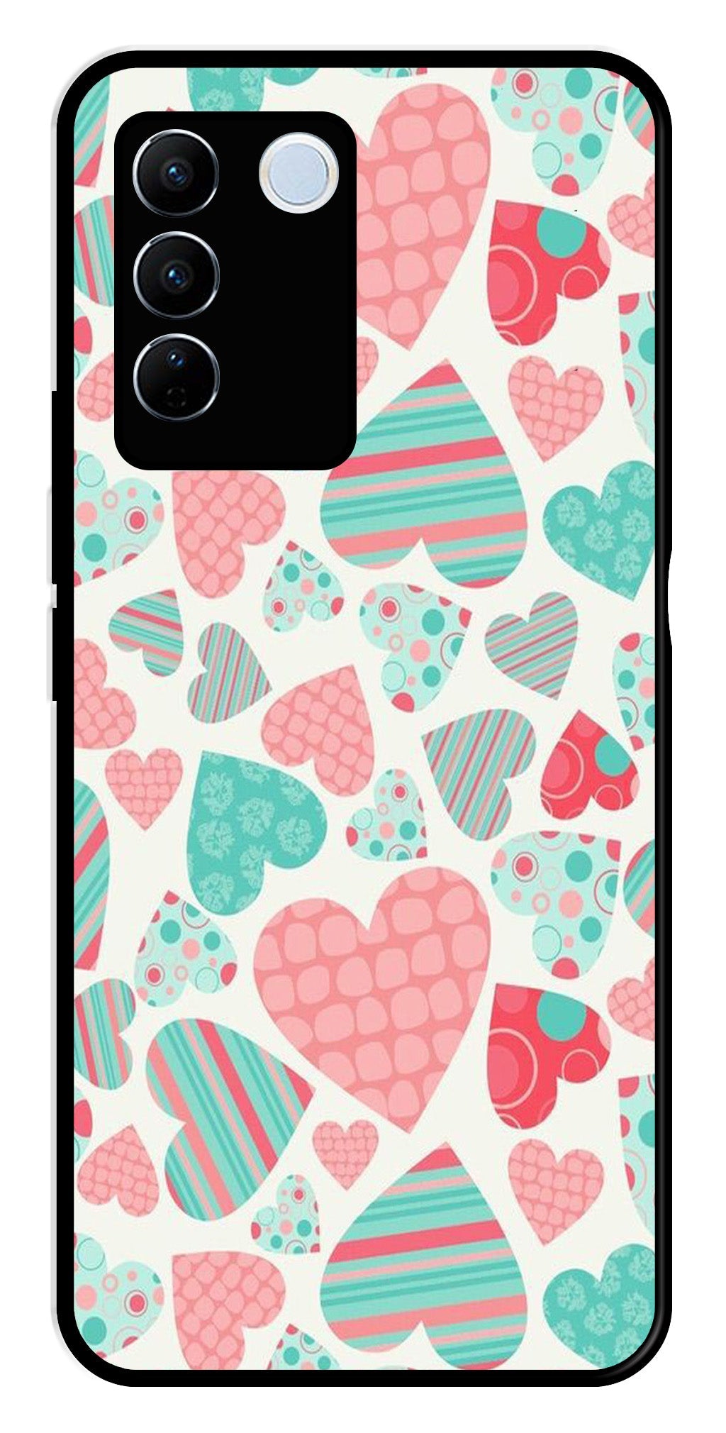 Hearts Pattern Metal Mobile Case for Vivo V27 Pro 5G Hearts Pattern Metal Mobile Case for Vivo V27 Pro 5G (Design No -22)