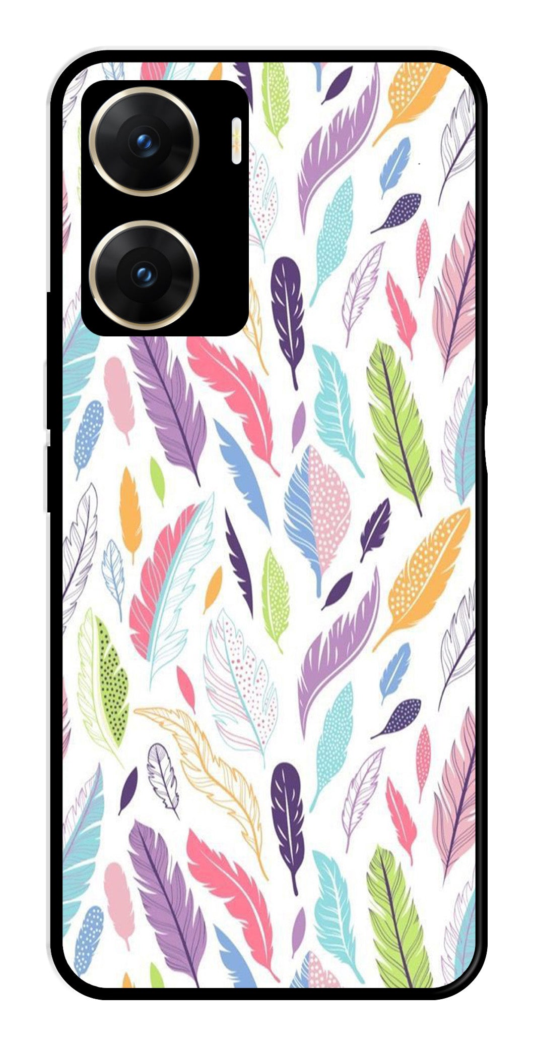 Colorful Feathers Metal Mobile Case for Vivo V29E 5G Colorful Feathers Metal Mobile Case for Vivo V29E 5G (Design No -06)