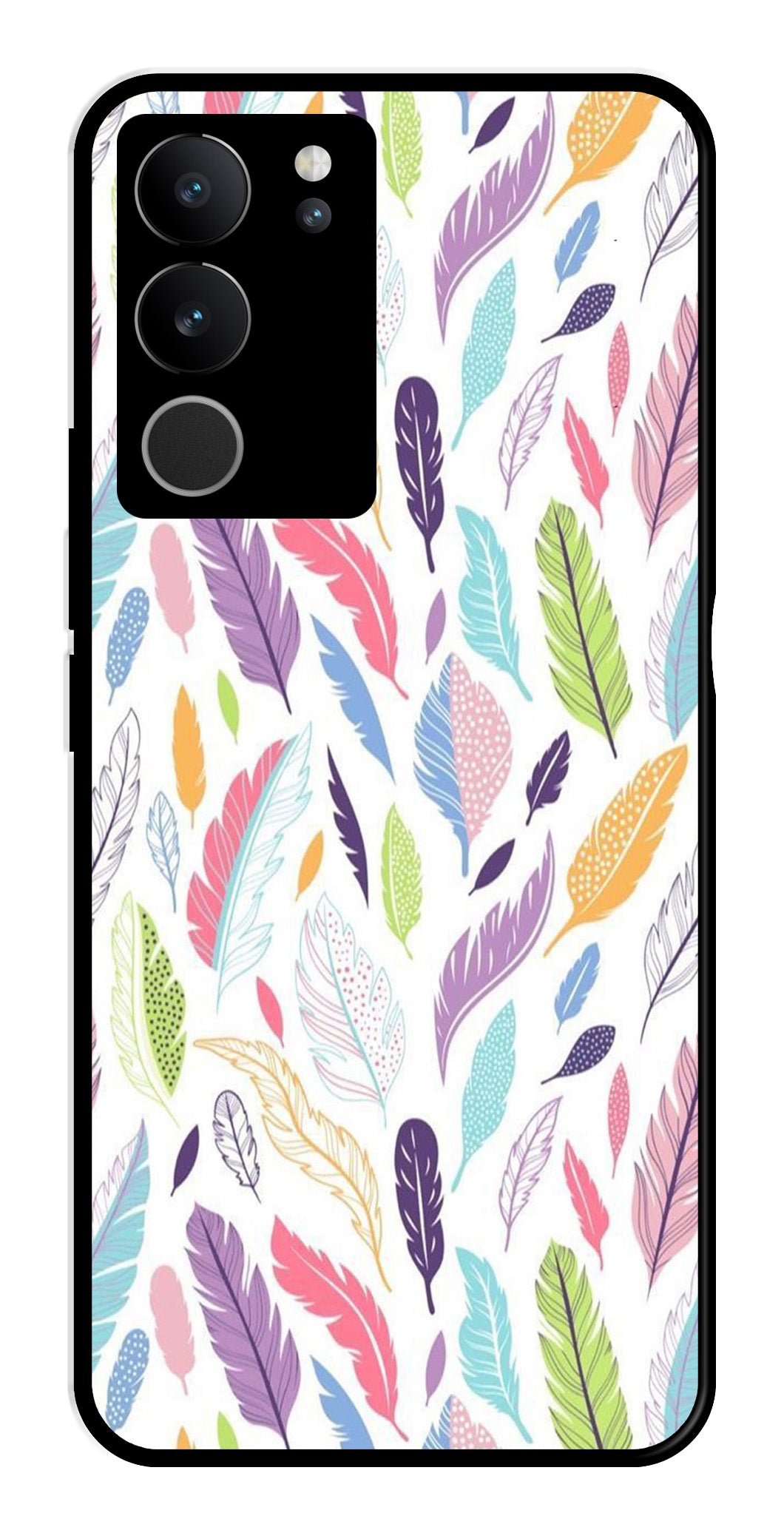 Colorful Feathers Metal Mobile Case for Vivo V29 5G Colorful Feathers Metal Mobile Case for Vivo V29 5G (Design No -06)