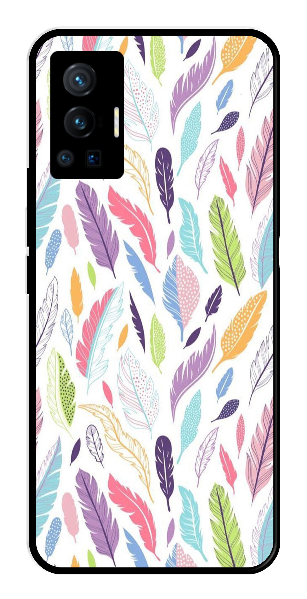 Colorful Feathers Metal Mobile Case for Vivo X70 Pro Colorful Feathers Metal Mobile Case for Vivo X70 Pro (Design No -06)