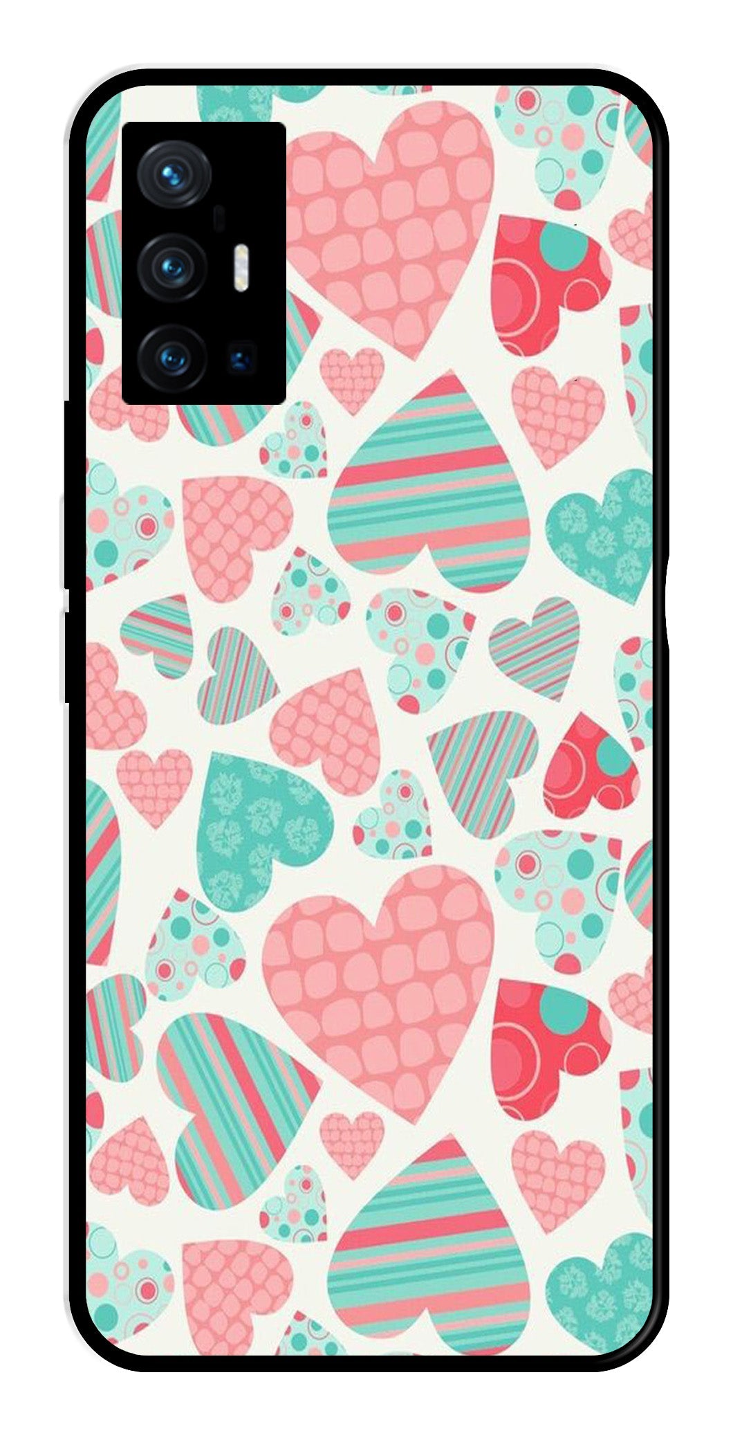 Hearts Pattern Metal Mobile Case for Vivo X70 Pro Plus Hearts Pattern Metal Mobile Case for Vivo X70 Pro Plus (Design No -22)