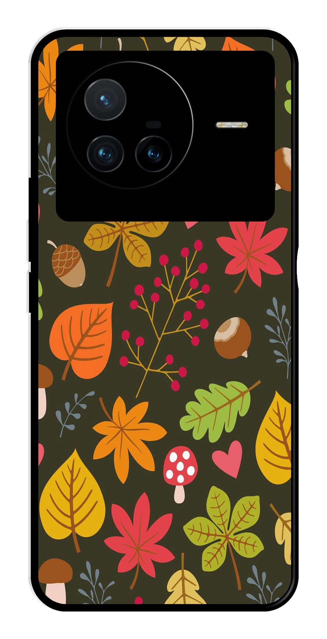 Leaves Design Metal Mobile Case for Vivo X80 (Design No -51)