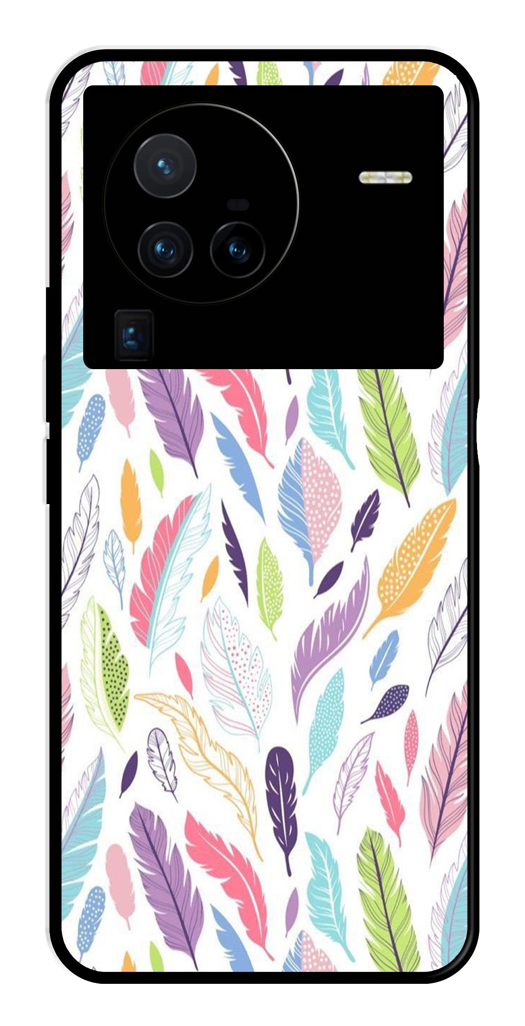 Colorful Feathers Metal Mobile Case for Vivo X80 Pro Colorful Feathers Metal Mobile Case for Vivo X80 Pro (Design No -06)