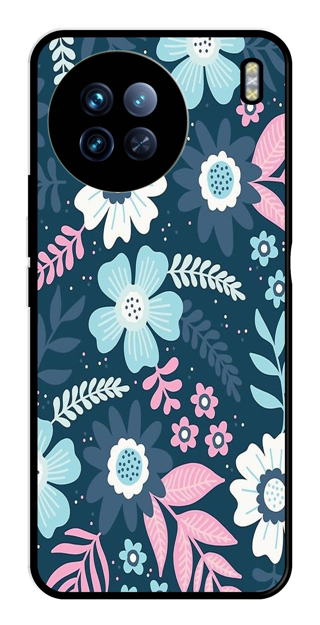 Flower Leaves Design Metal Mobile Case for Vivo X90 (Design No -50)