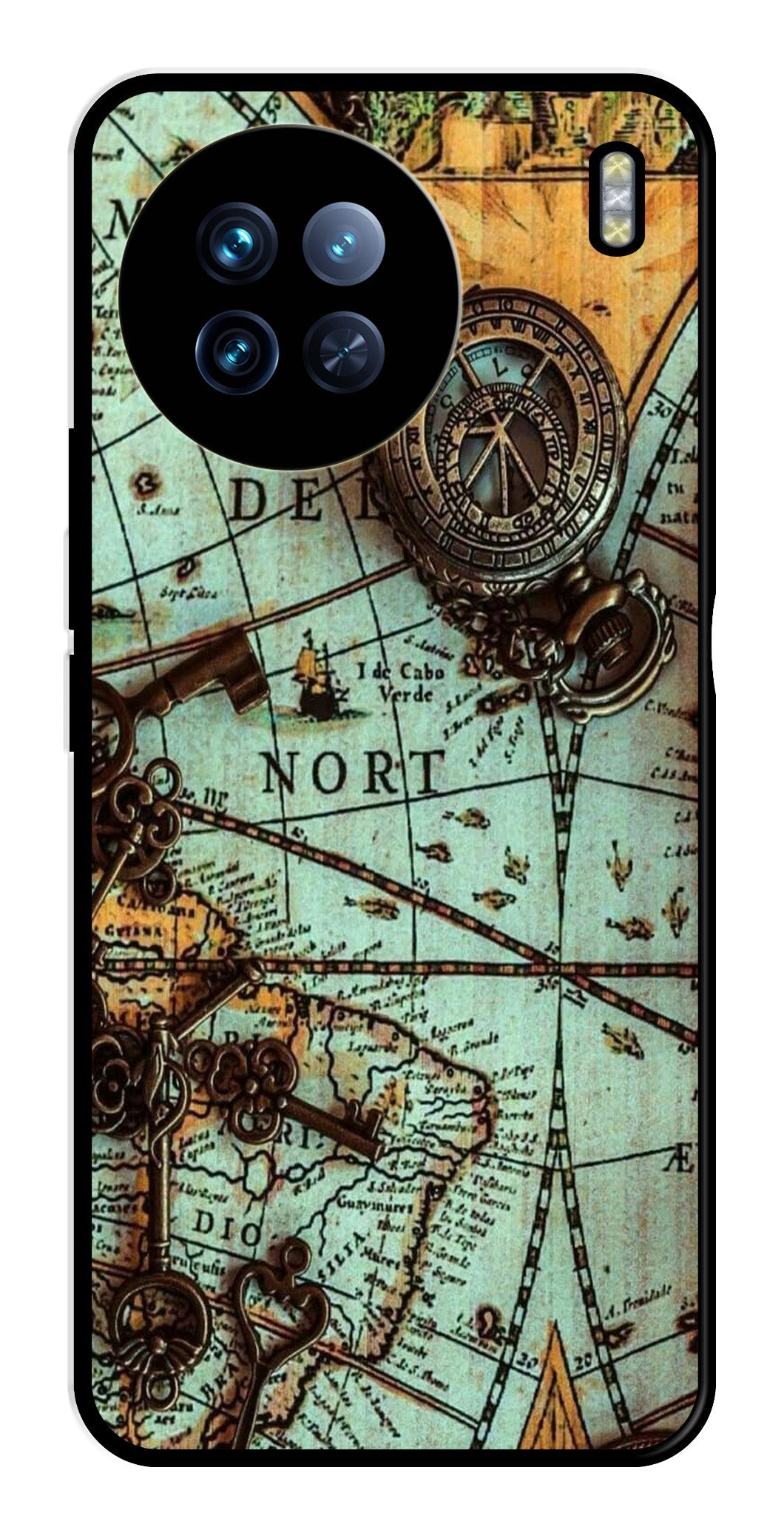 Map Design Metal Mobile Case for Vivo X90 (Design No -54)
