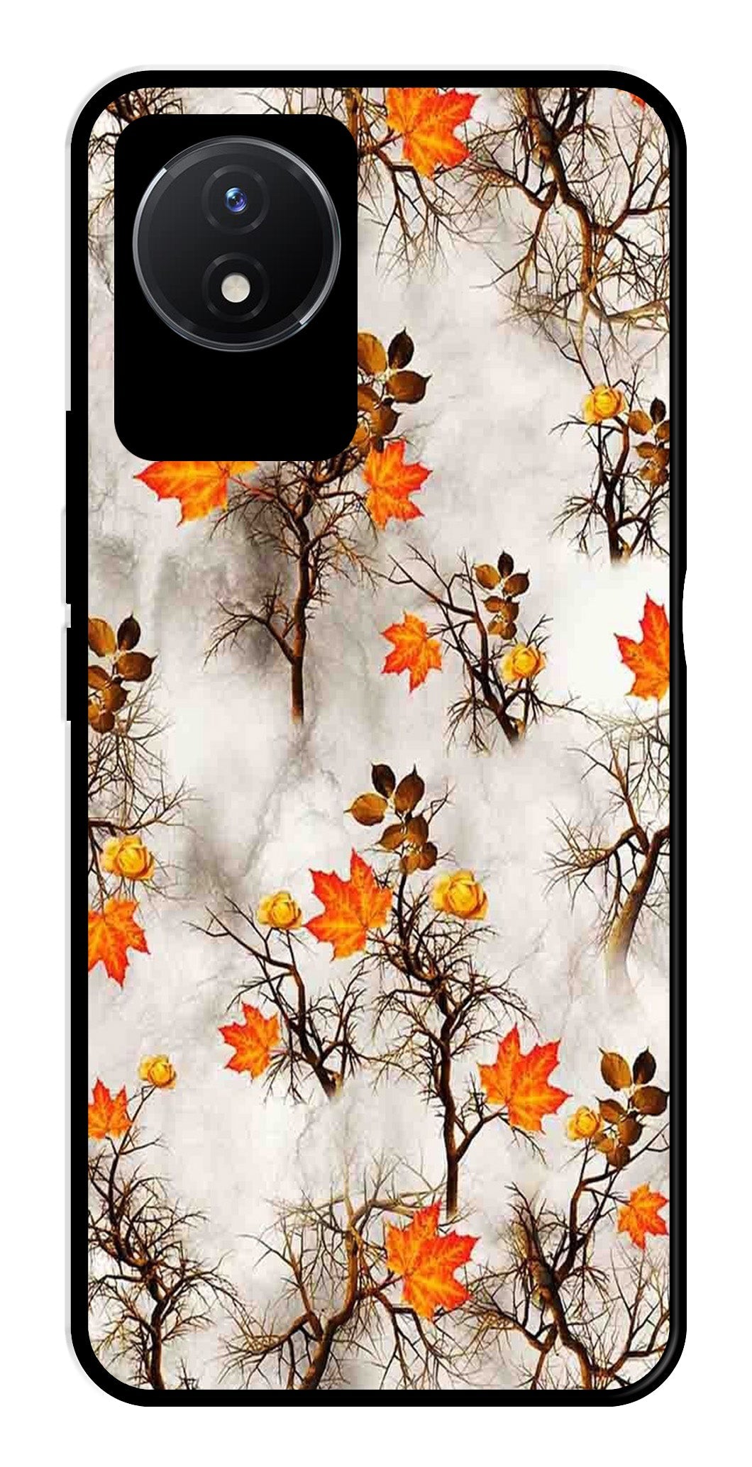 Autumn leaves Metal Mobile Case for Vivo Y02 (Design No -55)