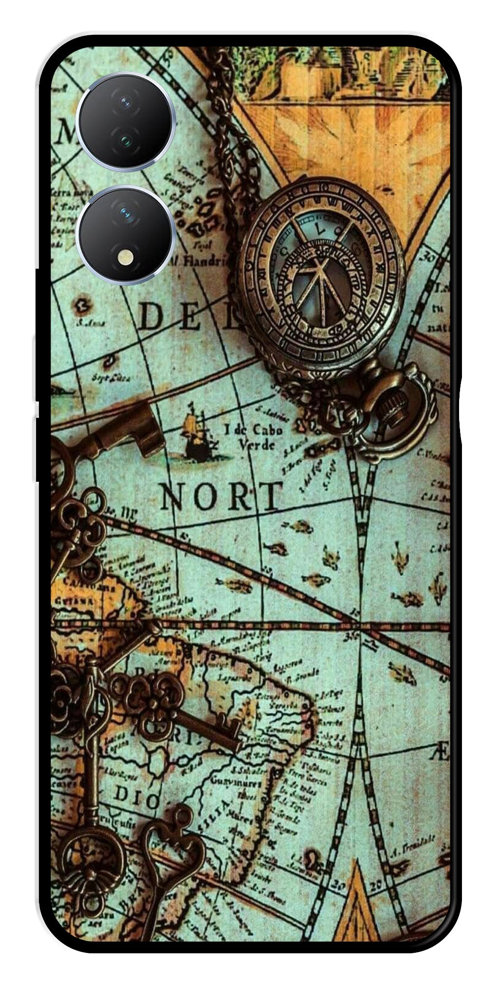 Map Design Metal Mobile Case for Vivo Y100 (Design No -54)