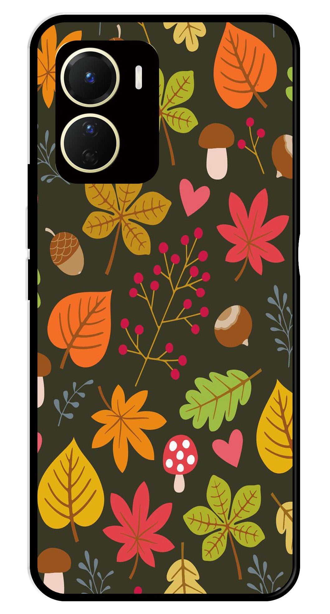 Leaves Design Metal Mobile Case for Vivo Y16 (Design No -51)
