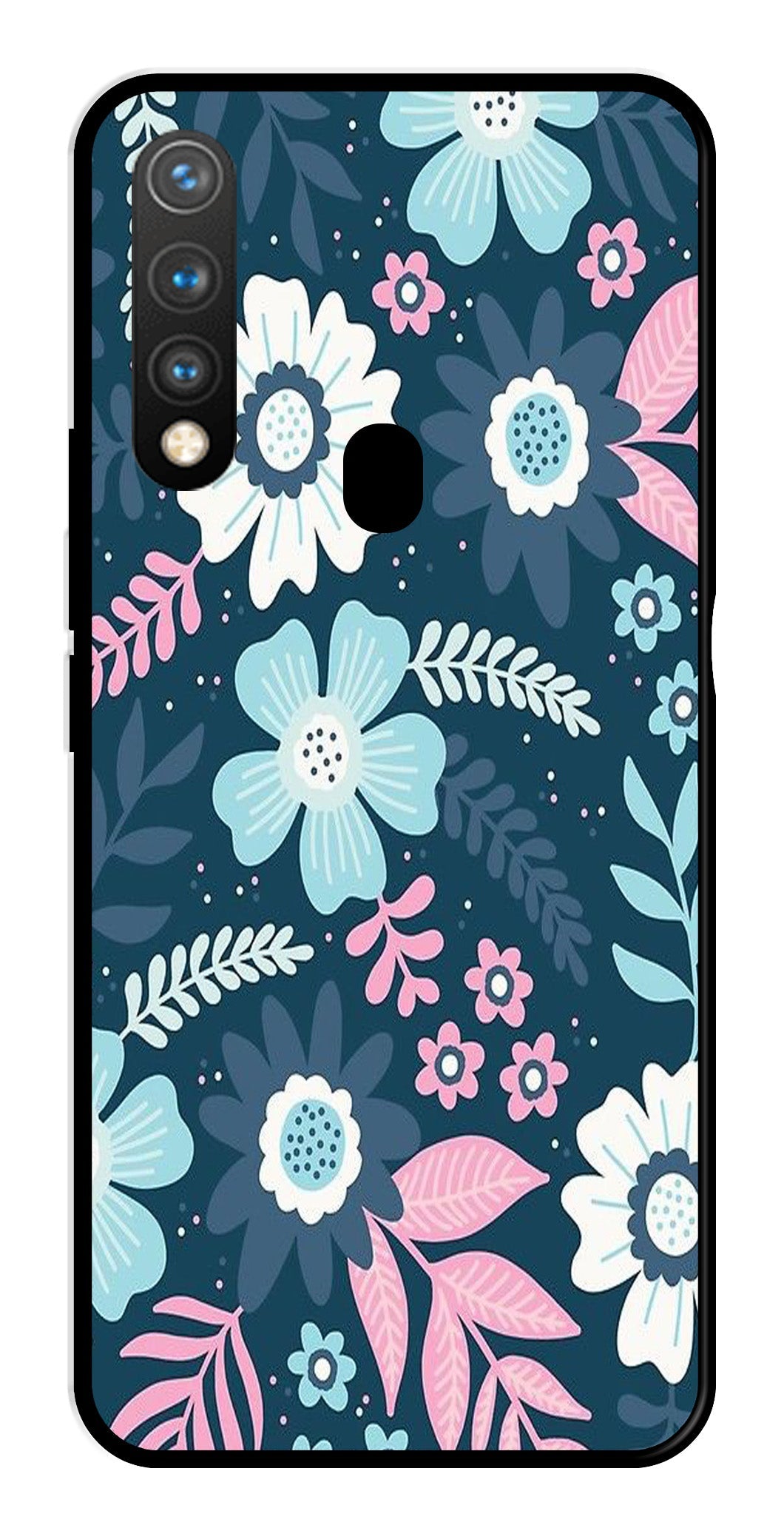 Flower Leaves Design Metal Mobile Case for Vivo Y19 (Design No -50)