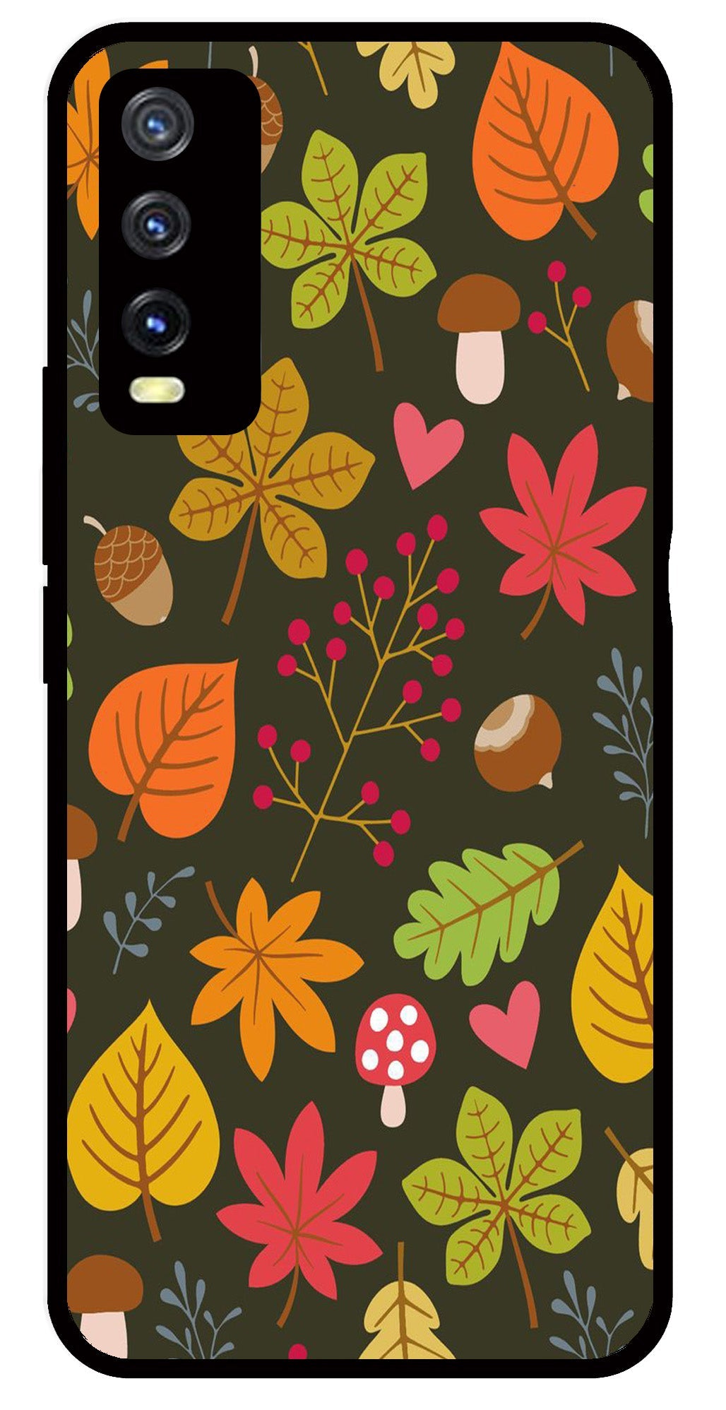 Leaves Design Metal Mobile Case for Vivo Y20 (Design No -51)