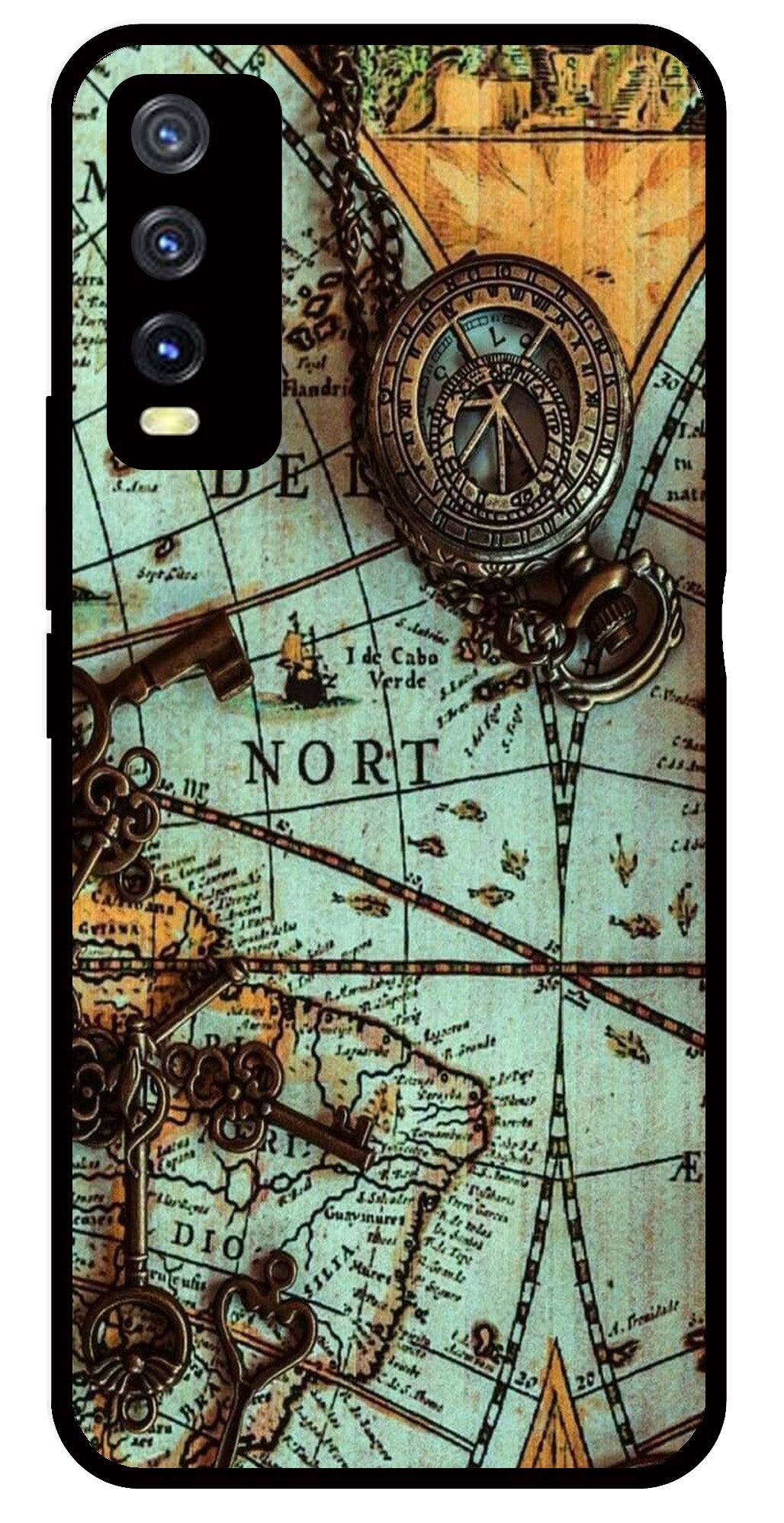 Map Design Metal Mobile Case for Vivo Y20 (Design No -54)