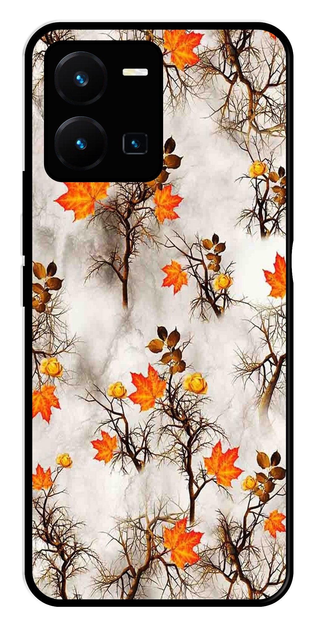 Autumn leaves Metal Mobile Case for Vivo Y35 (Design No -55)