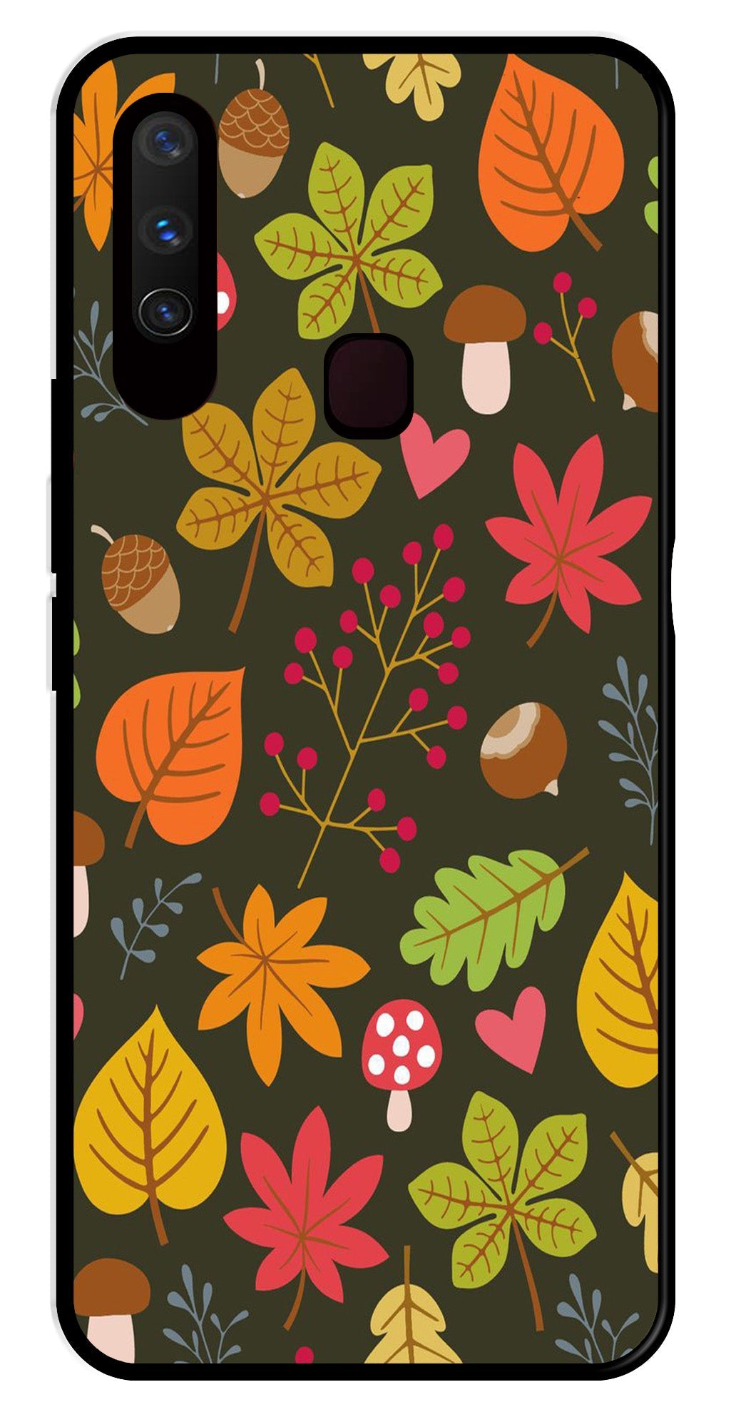 Leaves Design Metal Mobile Case for Vivo Y17 (Design No -51)