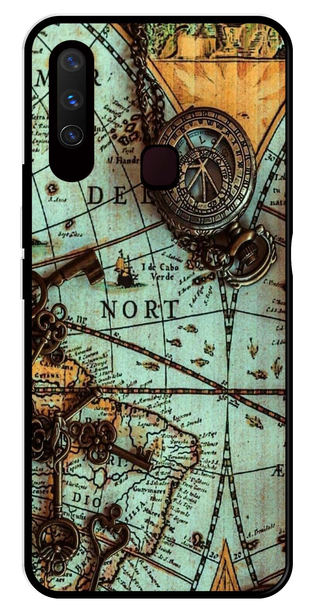 Map Design Metal Mobile Case for Vivo Y17 (Design No -54)