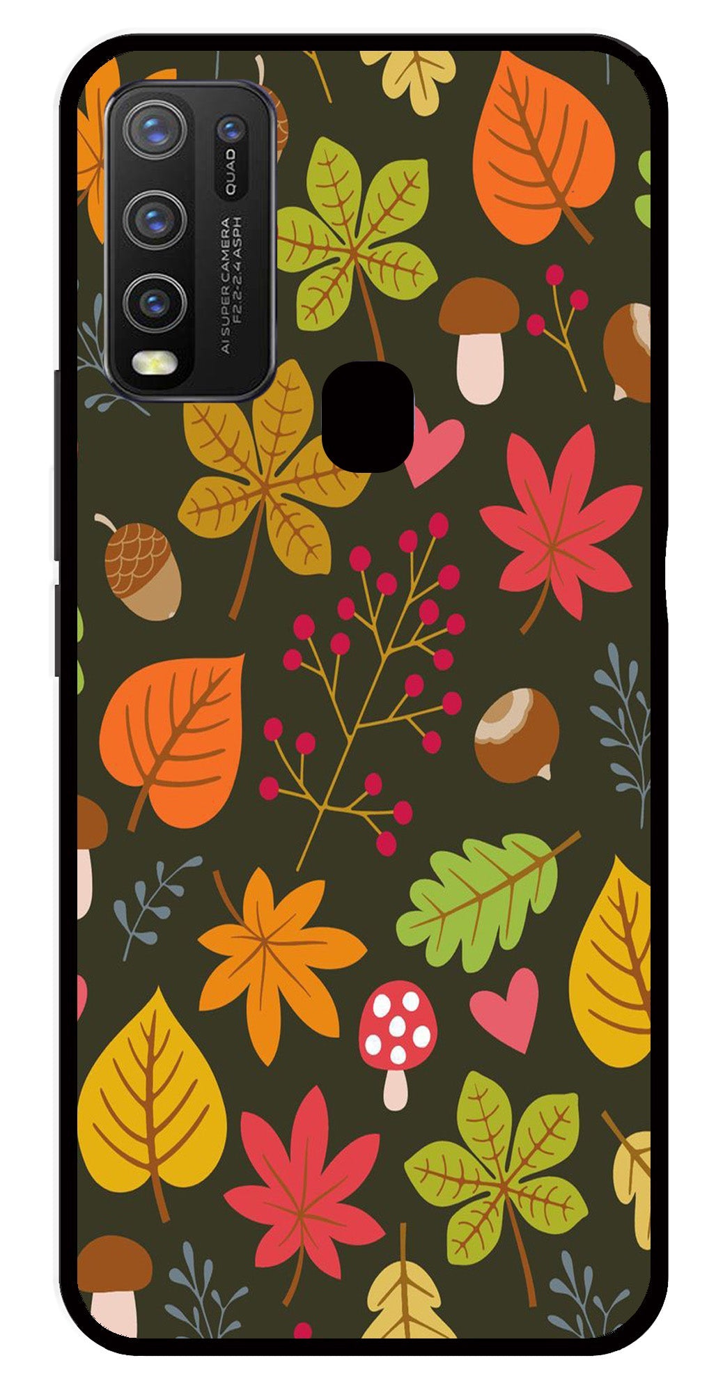 Leaves Design Metal Mobile Case for Vivo Y30 (Design No -51)