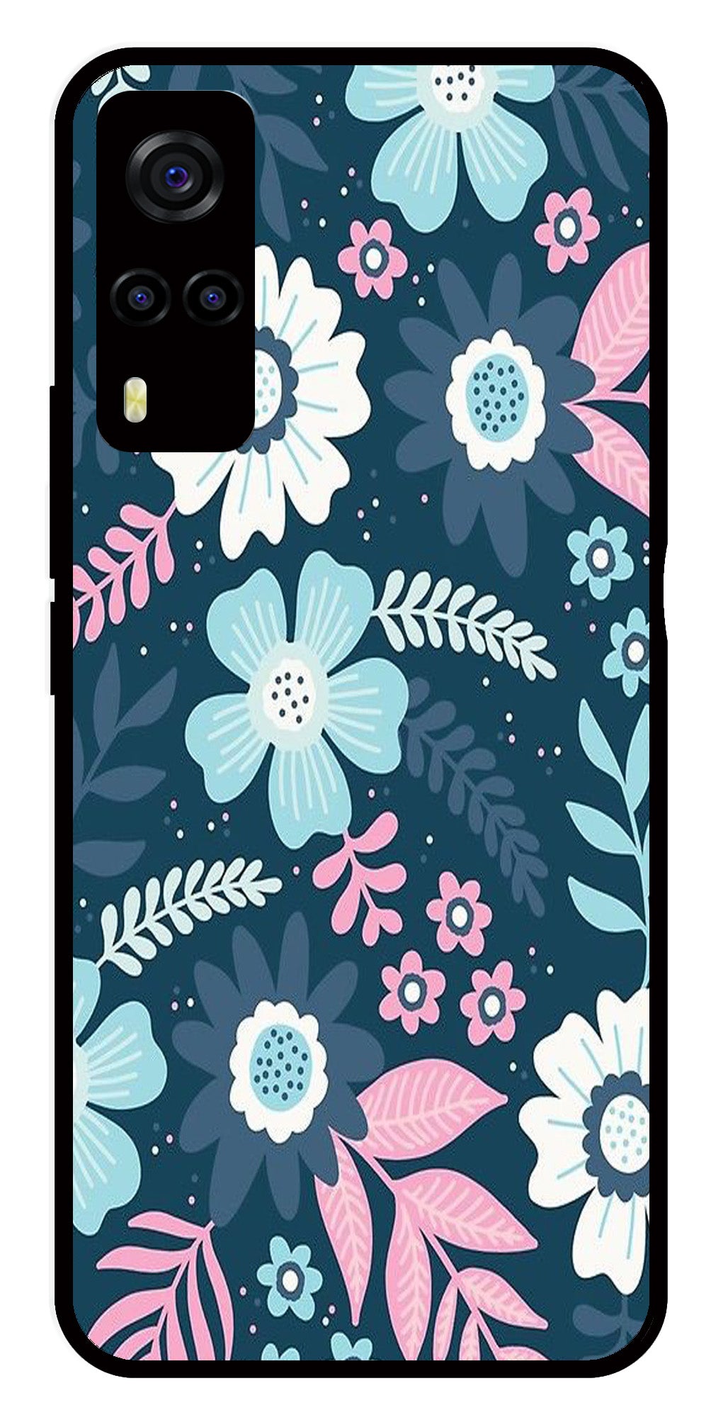 Flower Leaves Design Metal Mobile Case for Vivo Y55s (Design No -50)