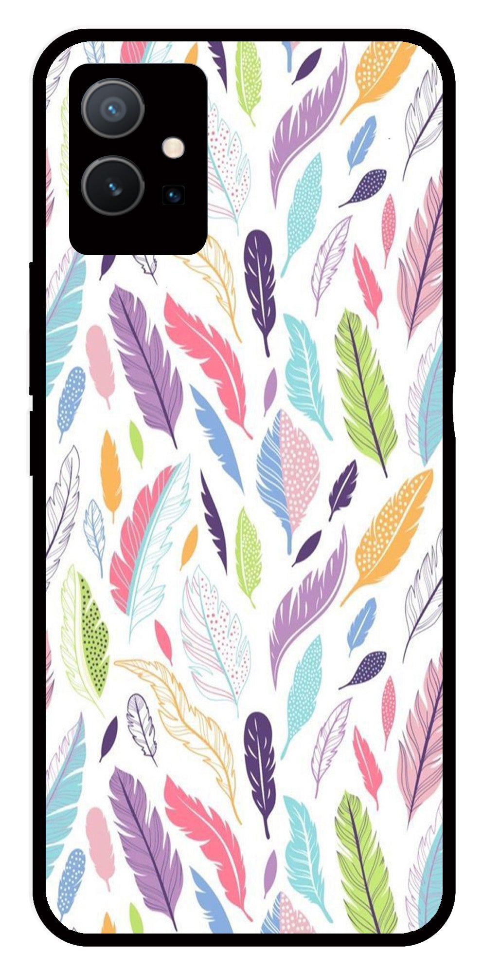 Colorful Feathers Metal Mobile Case for Vivo Y33s 5G Colorful Feathers Metal Mobile Case for Vivo Y33s 5G (Design No -06)
