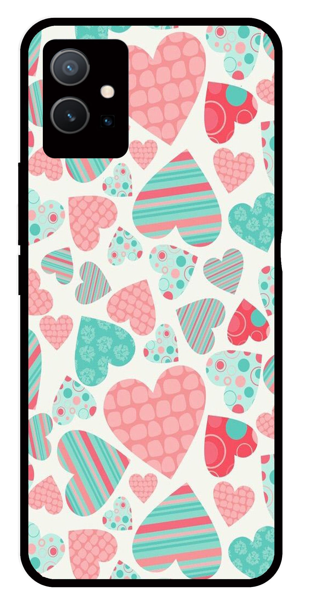 Hearts Pattern Metal Mobile Case for Vivo Y33s 5G Hearts Pattern Metal Mobile Case for Vivo Y33s 5G (Design No -22)