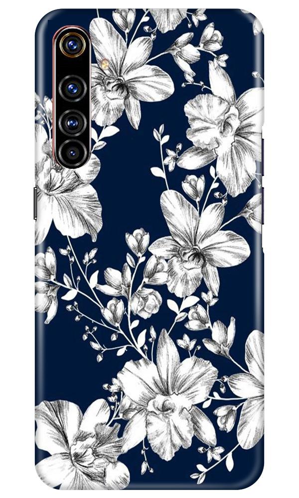 White flowers Blue Background Mobile Back Case for Realme X50 Pro (Design - 14) White flowers Blue Background Case for Realme X50 Pro