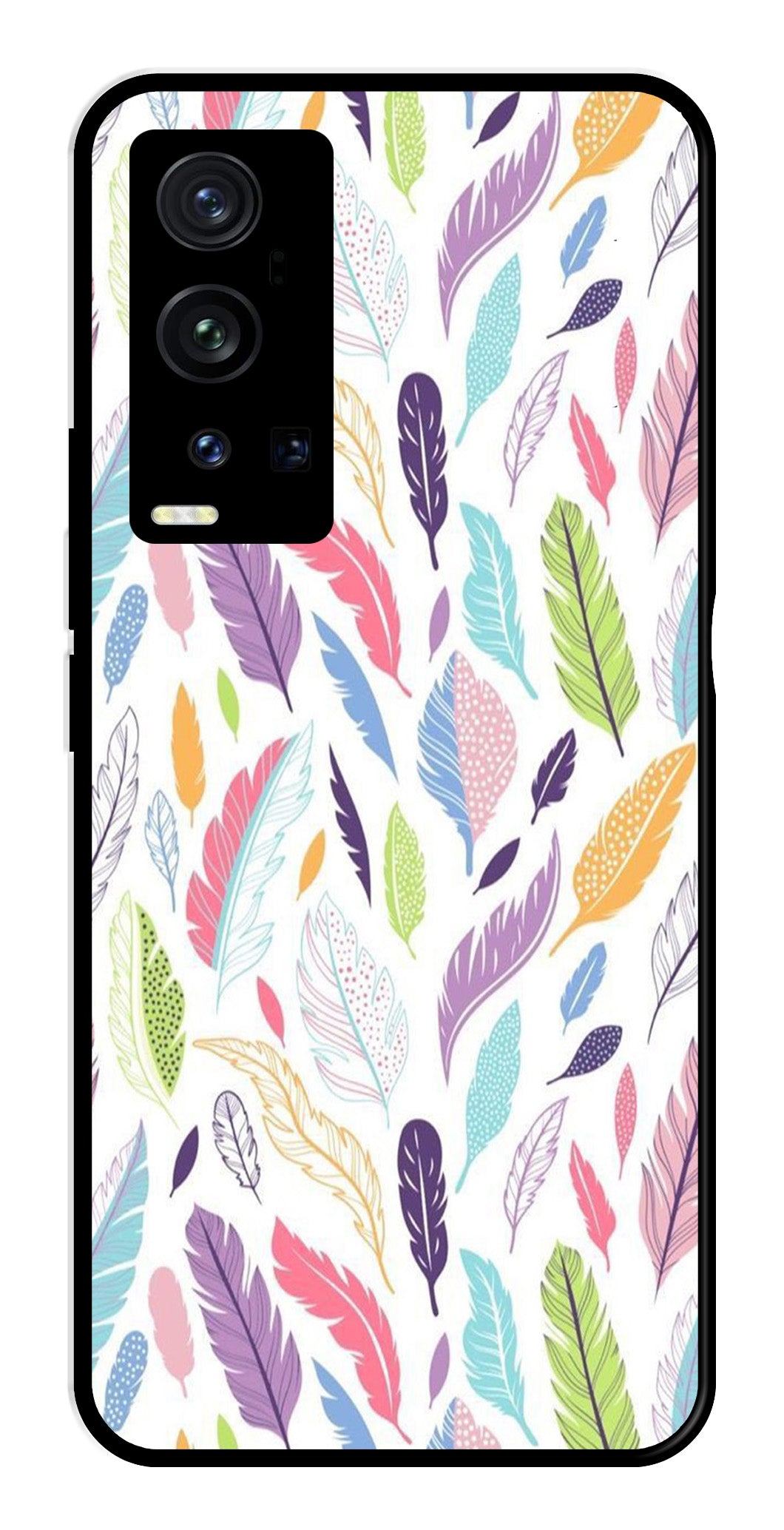 Colorful Feathers Metal Mobile Case for Vivo X60 Pro Plus Colorful Feathers Metal Mobile Case for Vivo X60 Pro Plus (Design No -06)