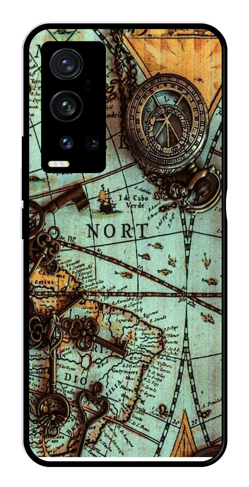 Map Design Metal Mobile Case for Vivo X60 Pro Plus (Design No -54)