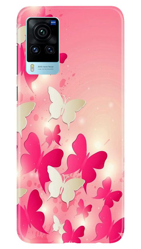 White Pick Butterflies Mobile Back Case for Vivo X60 Pro (Design - 28) White Pick Butterflies Case for Vivo X60 Pro