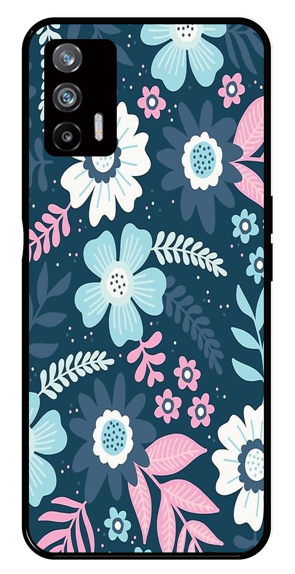 Flower Leaves Design Metal Mobile Case for Realme X7 Max 5G (Design No -50)