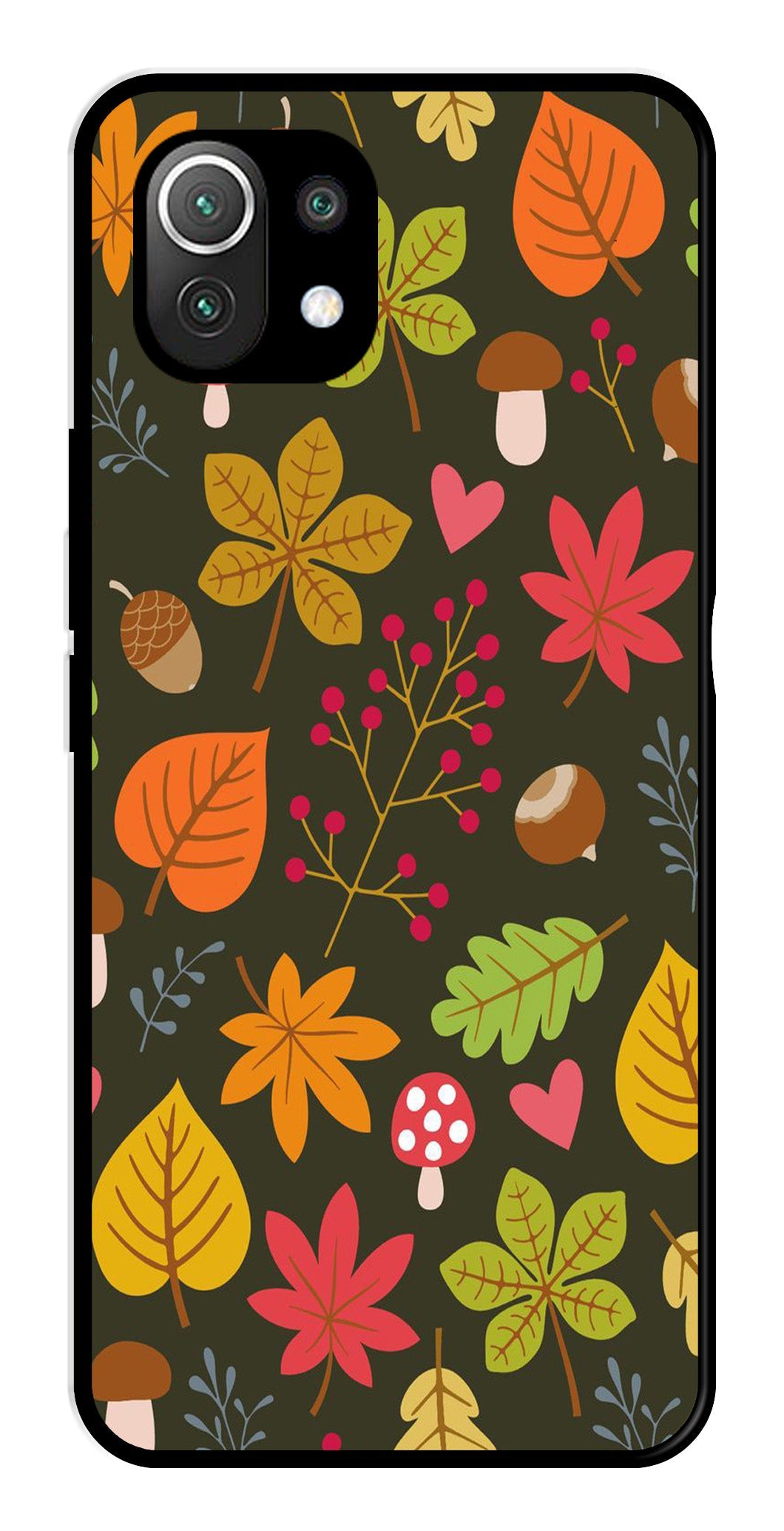 Leaves Design Metal Mobile Case for Xiaomi 11 Lite 5G (Design No -51)