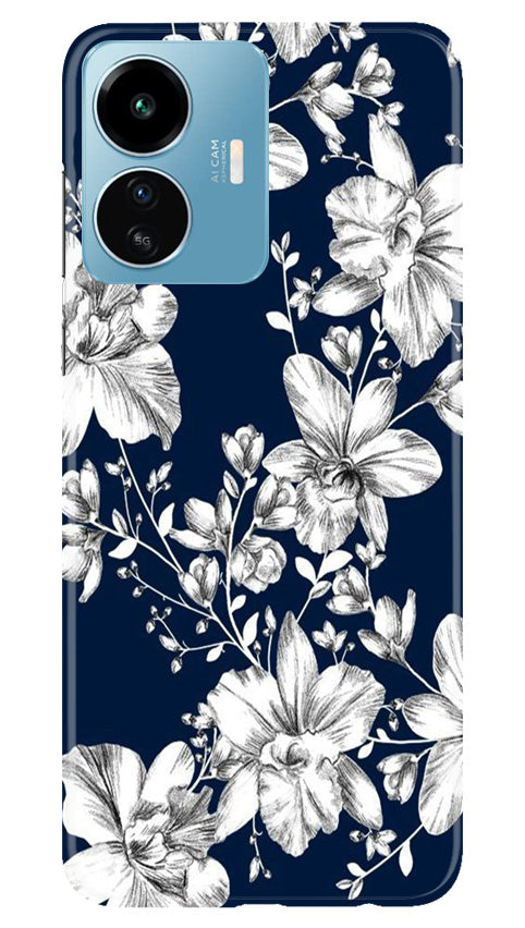 White flowers Blue Background Mobile Back Case for iQOO Z6 Lite 5G (Design - 14) White flowers Blue Background Case for iQOO Z6 Lite 5G