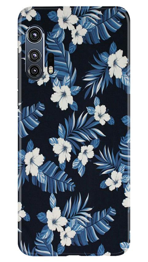 White flowers Blue Background2 Mobile Back Case for Moto Edge Plus (Design - 15) White flowers Blue Background2 Case for Moto Edge Plus