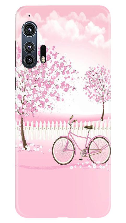 Pink Flowers Cycle Mobile Back Case for Moto Edge Plus (Design - 102) Pink Flowers Cycle Case for Moto Edge Plus (Design - 102)