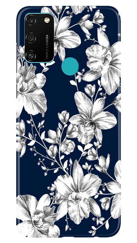 White flowers Blue Background Mobile Back Case for Honor 9A (Design - 14) White flowers Blue Background Case for Honor 9A