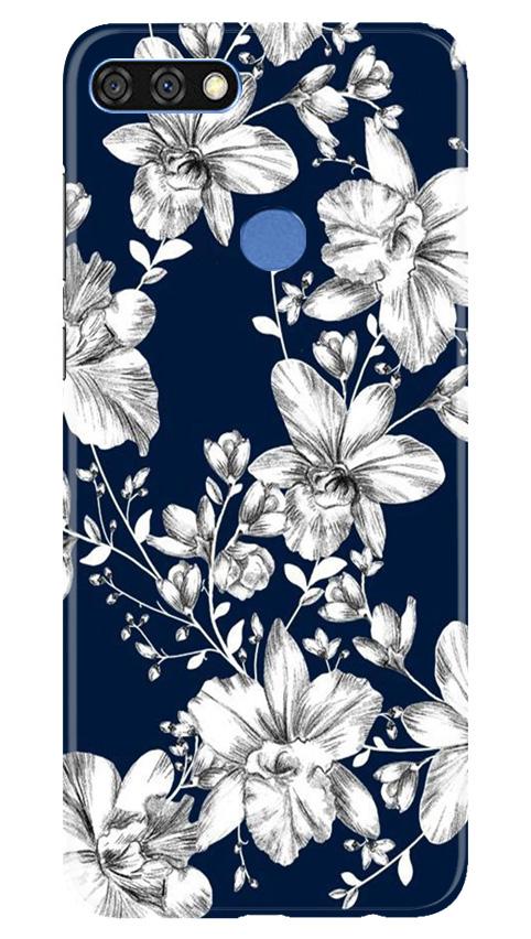 White flowers Blue Background Mobile Back Case for Huawei 7C (Design - 14) White flowers Blue Background Case for Huawei 7C