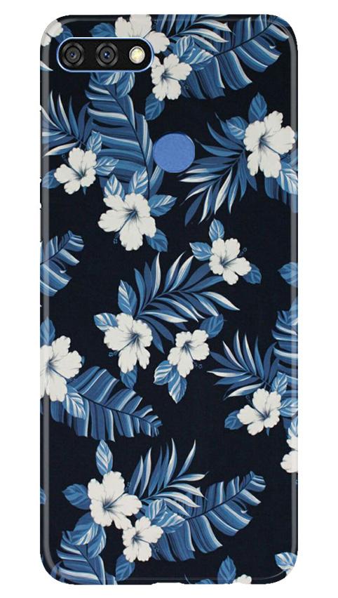 White flowers Blue Background2 Mobile Back Case for Huawei 7C (Design - 15) White flowers Blue Background2 Case for Huawei 7C