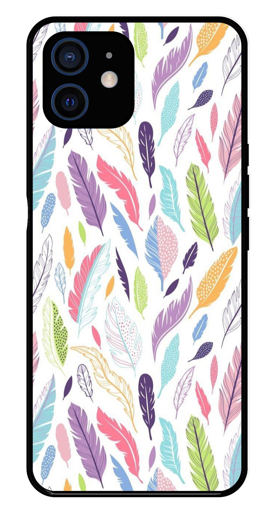 Colorful Feathers Metal Mobile Case for iPhone 12 Mini Colorful Feathers Metal Mobile Case for iPhone 12 Mini
