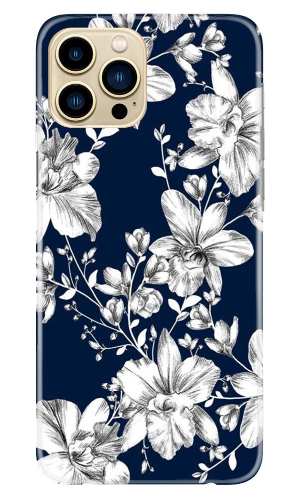 White flowers Blue Background Mobile Back Case for iPhone 13 Pro Max (Design - 14) White flowers Blue Background Case for iPhone 13 Pro Max
