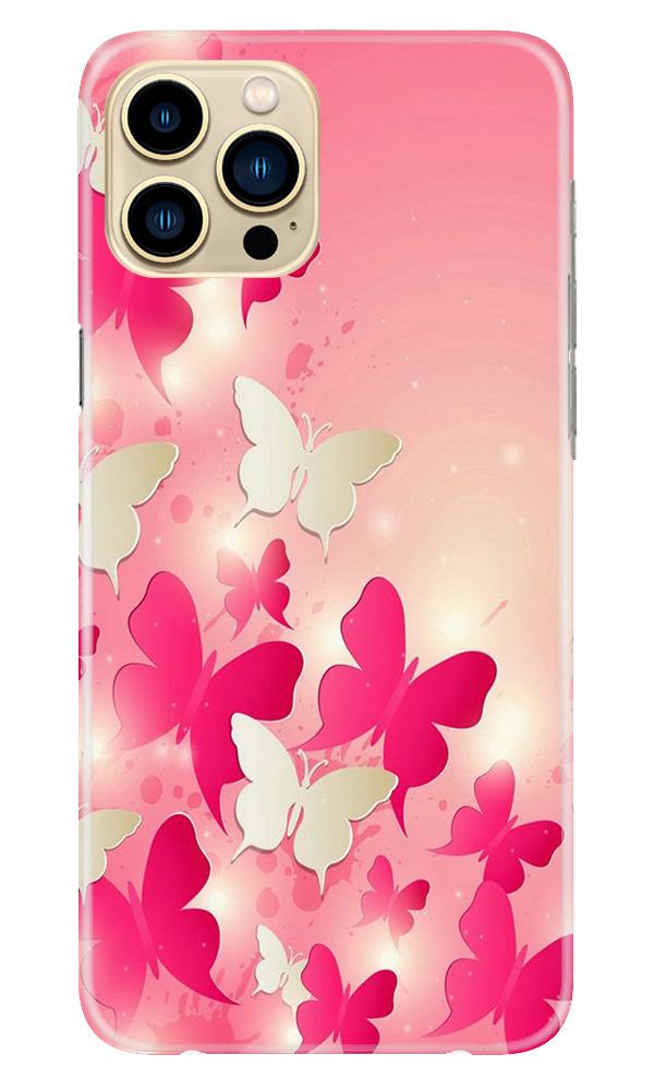 White Pick Butterflies Mobile Back Case for iPhone 13 Pro Max (Design - 28) White Pick Butterflies Case for iPhone 13 Pro Max