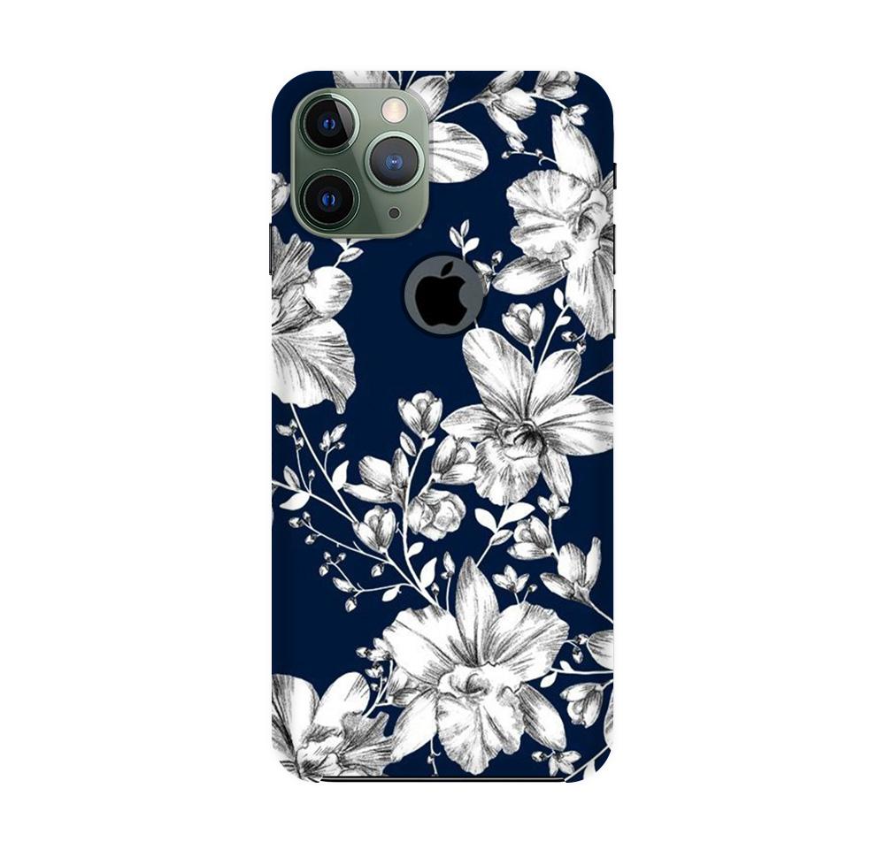 White flowers Blue Background Mobile Back Case for iPhone 11 Pro Max logo cut (Design - 14) White flowers Blue Background Case for iPhone 11 Pro Max logo cut