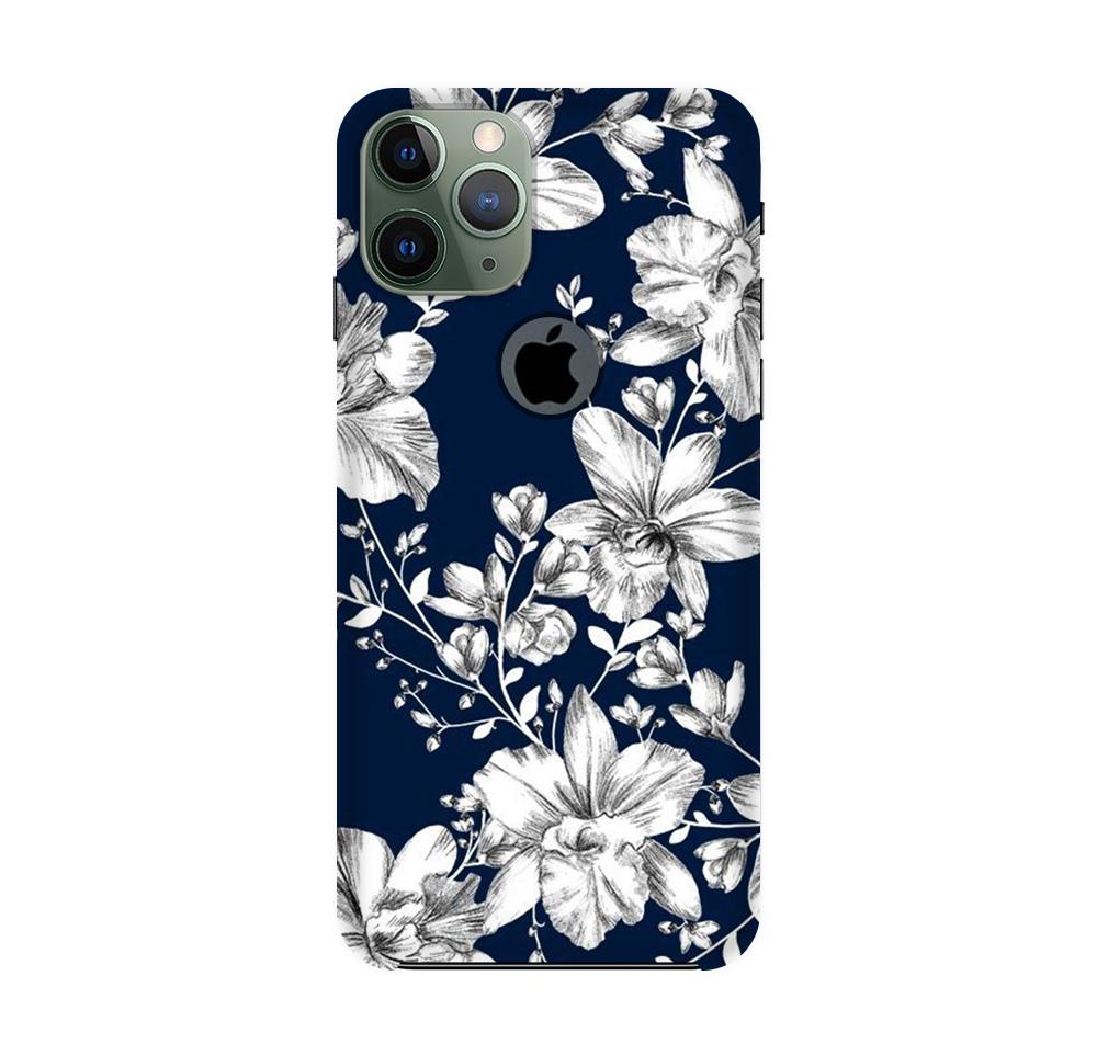 White flowers Blue Background Mobile Back Case for iPhone 11 Pro logo cut (Design - 14) White flowers Blue Background Case for iPhone 11 Pro logo cut