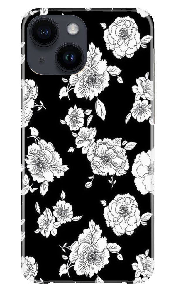 White flowers Black Background Mobile Back Case for iPhone 14 (Design - 9) White flowers Black Background Case for iPhone 14